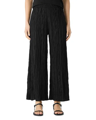 Eileen Fisher Wide Leg Silk Ankle Pants In Black