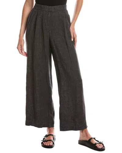 Eileen Fisher Wide Pleated Flare Linen Pant In Black