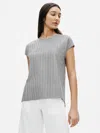 Eileen Fisher Wide Rib Stretch Crew Neck Top In Gray