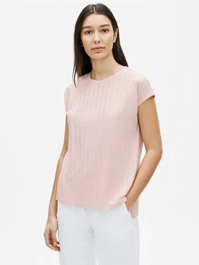Eileen Fisher Wide Rib Stretch Crew Neck Top In White
