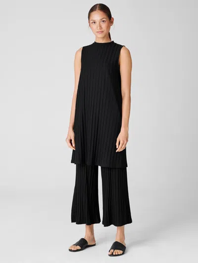 Eileen Fisher Wide Rib Stretch Mock Neck Dress In Black