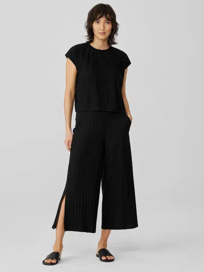 Eileen Fisher Wide Rib Stretch Slit Pant In Black