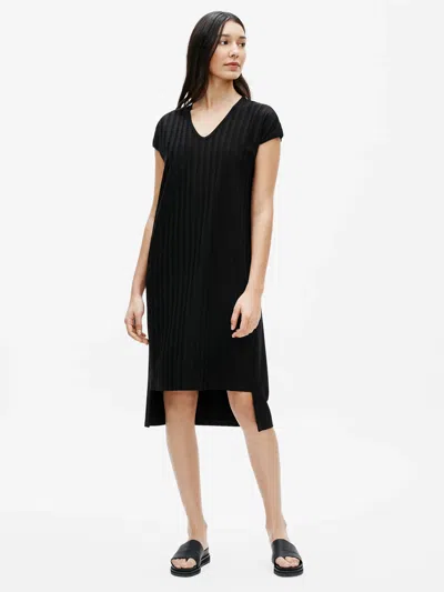 Eileen Fisher Wide Rib Stretch V-neck Dress In Black
