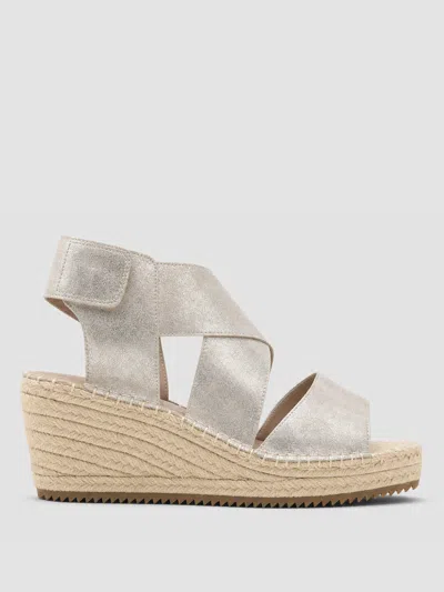 Eileen Fisher Willow Metallic Suede Wedge Espadrille In Platinum