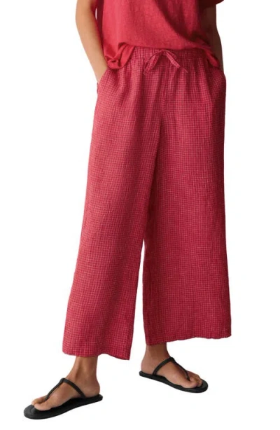 Eileen Fisher Windowpane Check Wide Leg Ankle Pants In Red