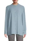 Eileen Fisher Button-down Georgette Crepe Shirt In Blue