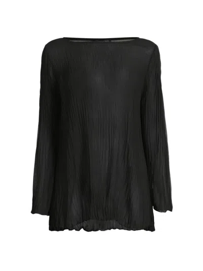 Eileen Fisher Silk Boat Neck Tunic Top In Black