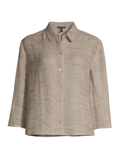 Eileen Fisher Jacquard Organic Linen Blend Button-up Shirt In Natural