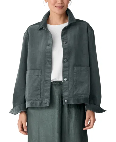 Eileen Fisher Women's Classic Collar Long Sleeve Jacket In Green