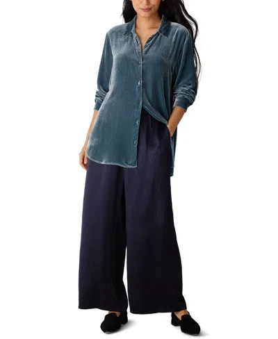 Eileen Fisher Velvet Classic Collar Shirt In Green