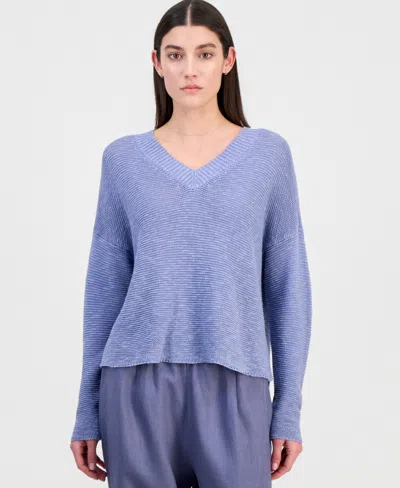 Eileen Fisher Women's Cotton & Linen V-neck Sweater In Gray