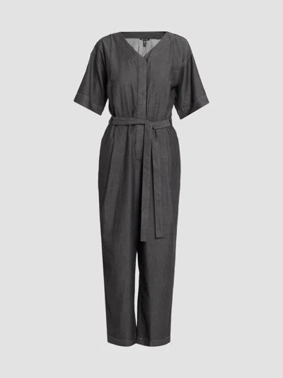Eileen Fisher Cotton Belted Wide Leg Jumpsuit In Gray