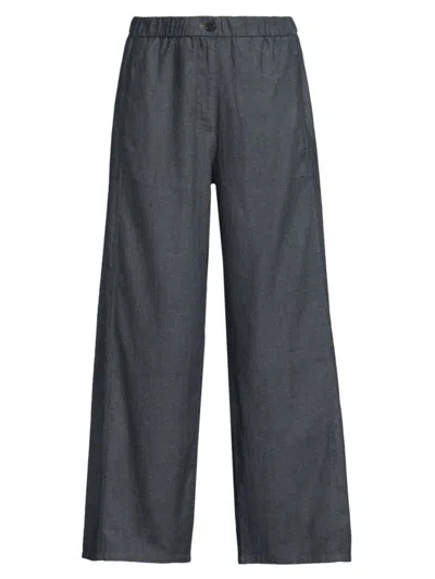 Eileen Fisher Women's Cotton Wide-leg Crop Pants In Gray
