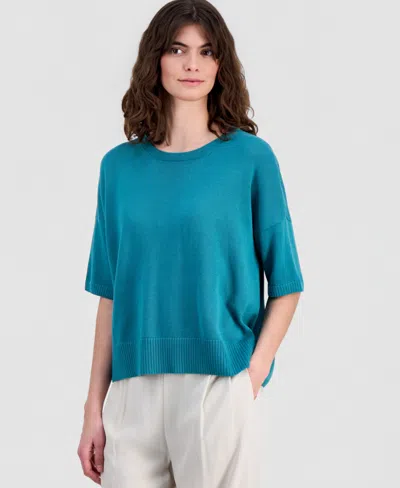 Eileen Fisher Women's Crew Neck Pull-on Top In Blue