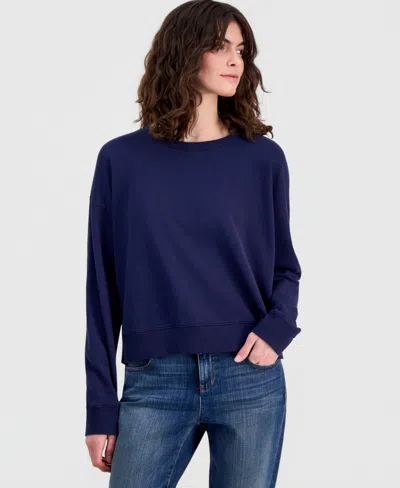 Eileen Fisher Women's Crewneck Drop-shoulder Cotton Sweatshirt In Blue