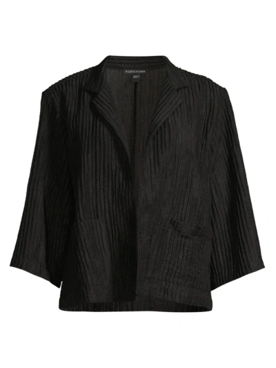 Eileen Fisher Women's Crinkled Open-front Jacket In Black