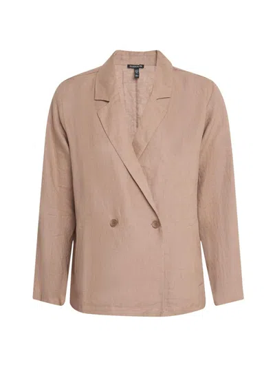 Eileen Fisher Women's Double-breasted Linen Long Blazer In Brown