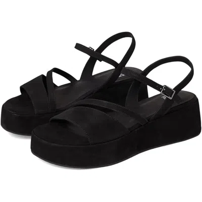 Eileen Fisher Women's  Dae Sandals Black Leather Ankle Strap Wedge Heel Zap1119