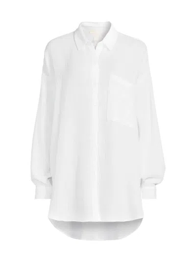 Eileen Fisher Classic Organic Cotton Gauze Button-up Shirt In White