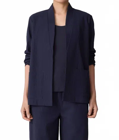 Eileen Fisher Organic Cotton Pucker High Collar Jacket In Blue