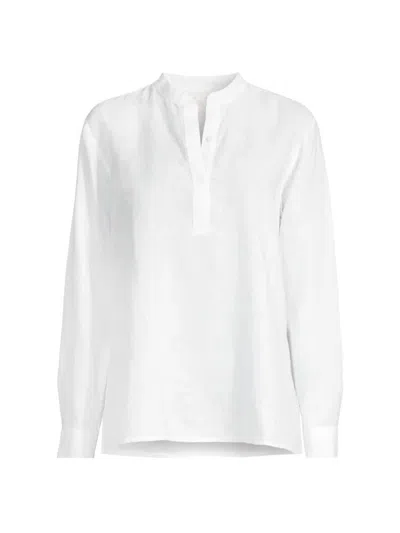 Eileen Fisher Band-collar Organic Linen Henley Top In White