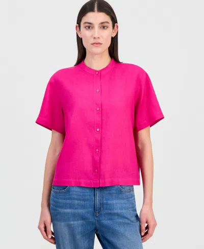 Eileen Fisher Women's Linen Mandarin-collar Shirt In Pink