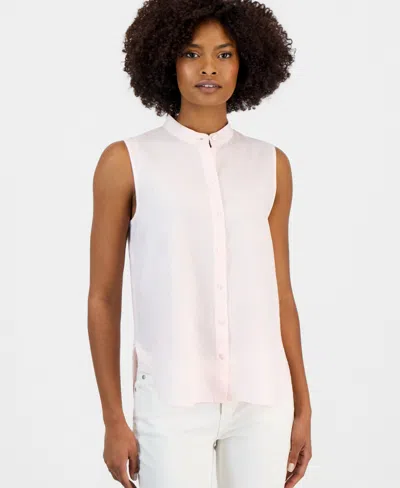 Eileen Fisher Women's Linen Sleeveless Band-collar Shirt In Pink