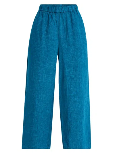 Eileen Fisher Women's Linen Wide Leg Cropped Pants In Blue