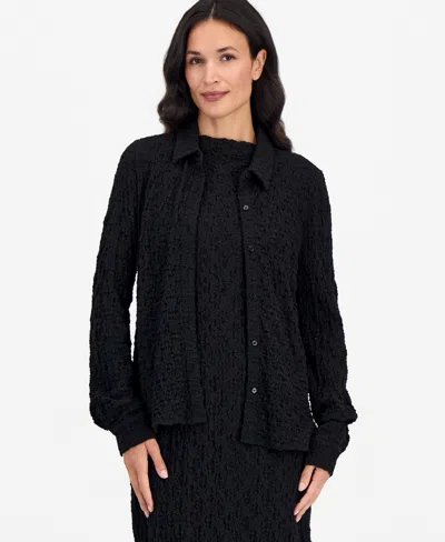 Eileen Fisher Bubble Jacquard Classic Collar Slim Shirt In Multi