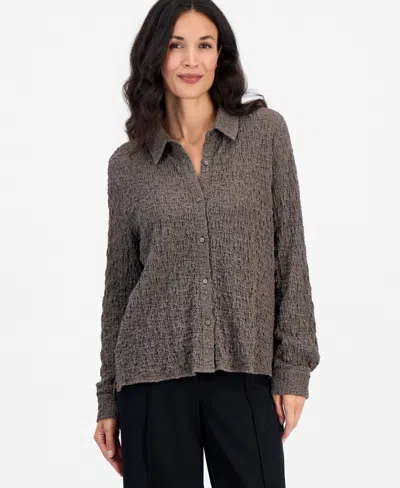 Eileen Fisher Women's Long-sleeve Classic Collar Slim Blouse In Gray