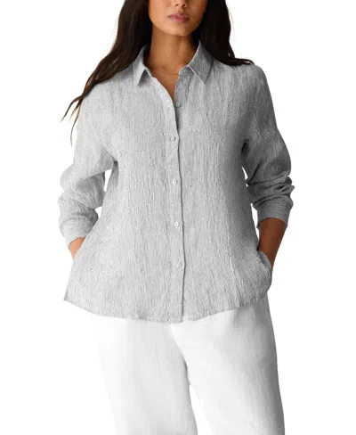 Eileen Fisher Stripe Organic Linen Button-up Shirt In Animal Print