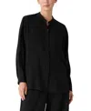 Eileen Fisher Silk Georgette Crepe Mandarin Collar Shirt In Black