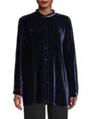Eileen Fisher Band-collar Button-down Velvet Shirt In Venus