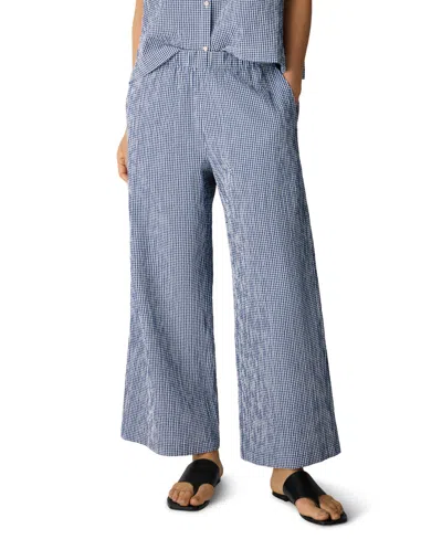 Eileen Fisher Check Print Wide Leg Ankle Pants In Multi