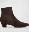 Eileen Fisher Muzy Pointed Knit Suede Ankle Booties In Burgundy
