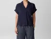 Eileen Fisher Notch Collar Roll Cuff Shirt In Blue