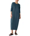 Eileen Fisher Stretch Jersey Knit Jewel Neck Dress In Blue