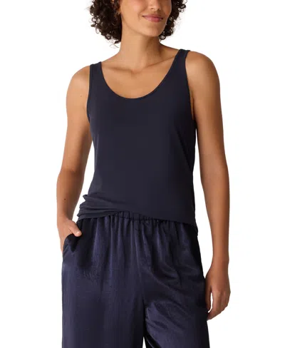 Eileen Fisher Stretch Silk Jersey Scoop Neck Tank In Black