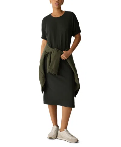 Eileen Fisher Elbow Sleeve Midi Dress In Black