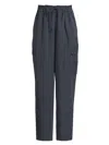 Eileen Fisher Cargo Silk Straight Leg Drawstring Pants In Blue