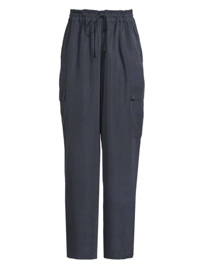 Eileen Fisher Cargo Silk Straight Leg Drawstring Pants In Ocean