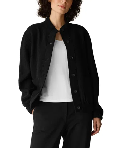 Eileen Fisher Women's Stand Collar Boiled Wool Short Jacket In Black