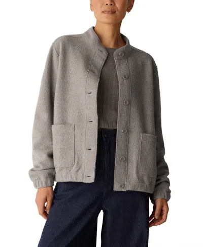 Eileen Fisher Women's Stand Collar Boiled Wool Short Jacket In Twine