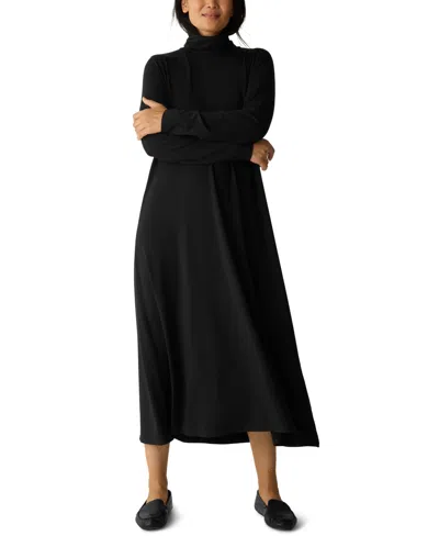 Eileen Fisher Stretch Jersey Knit Turtleneck Dress In Black