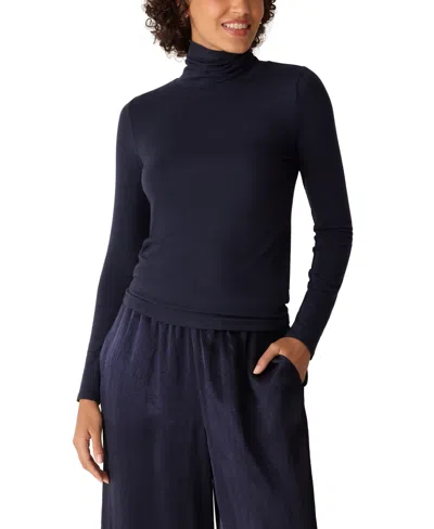 Eileen Fisher Turtleneck Stretch Organic Cotton Blend Top In Blue