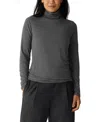 Eileen Fisher Melange Sheer Knit Turtleneck Sweater In Gray
