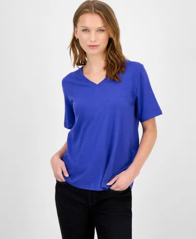 Eileen Fisher Women's V-neck Cotton T-shirt In Blue