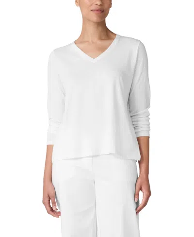 Eileen Fisher Organic Cotton Slubby Jersey V-neck Top In White