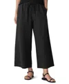 Eileen Fisher Stripe Organic Cotton Blend Crop Wide Leg Pants In Black