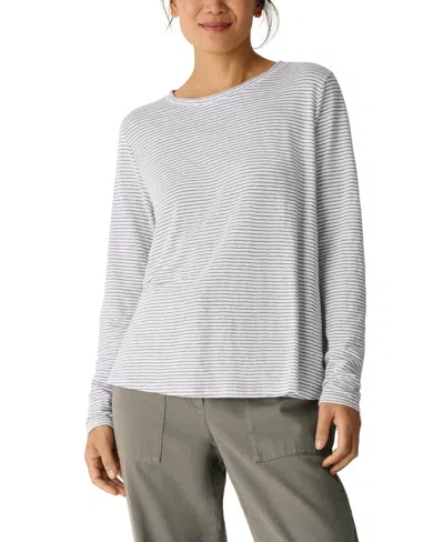 Eileen Fisher Women's Yarn-dyed Stripe Crewneck T-shirt, Regular And Petites In Gray